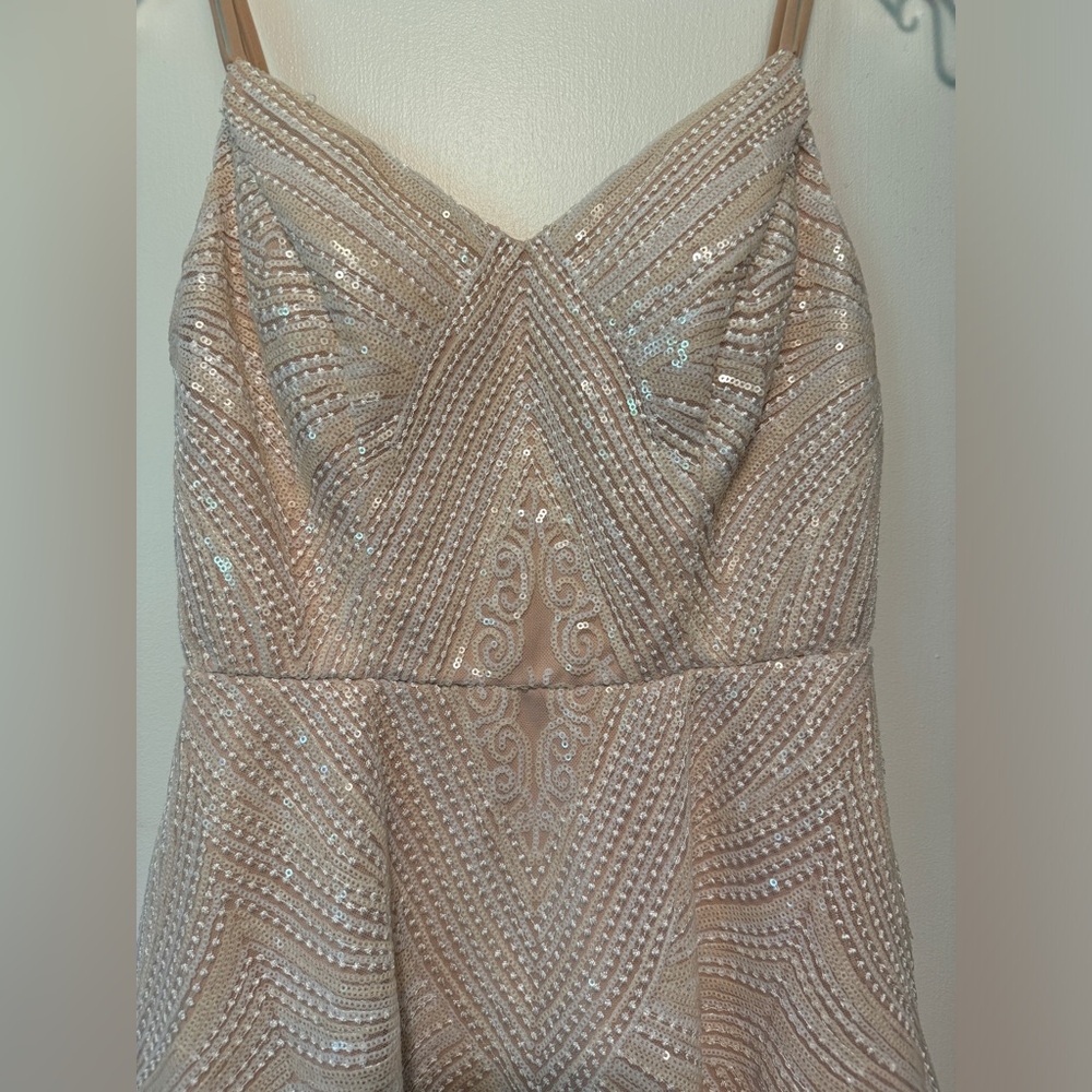 Juniors Sequined Cream Spaghetti Strap Dress from City Triangles in Size 1